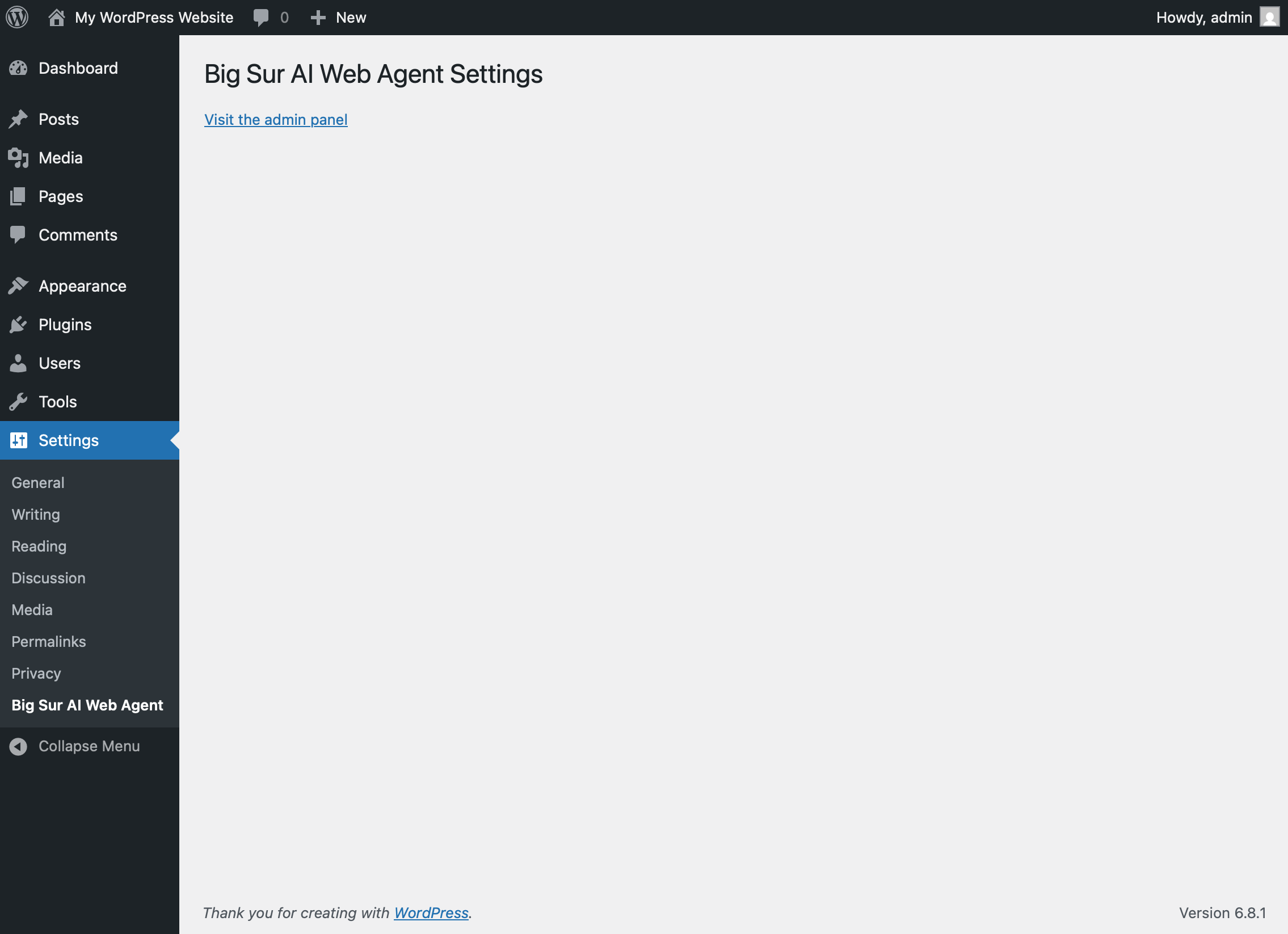 Screenshot of the plugin settings page in the admin dashboard.