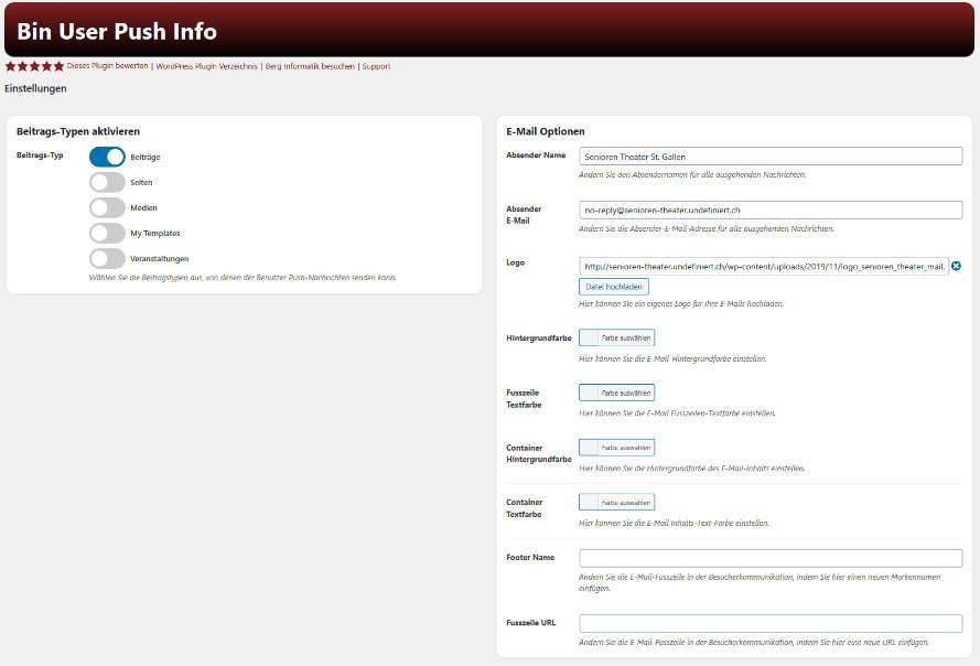 Settings page
