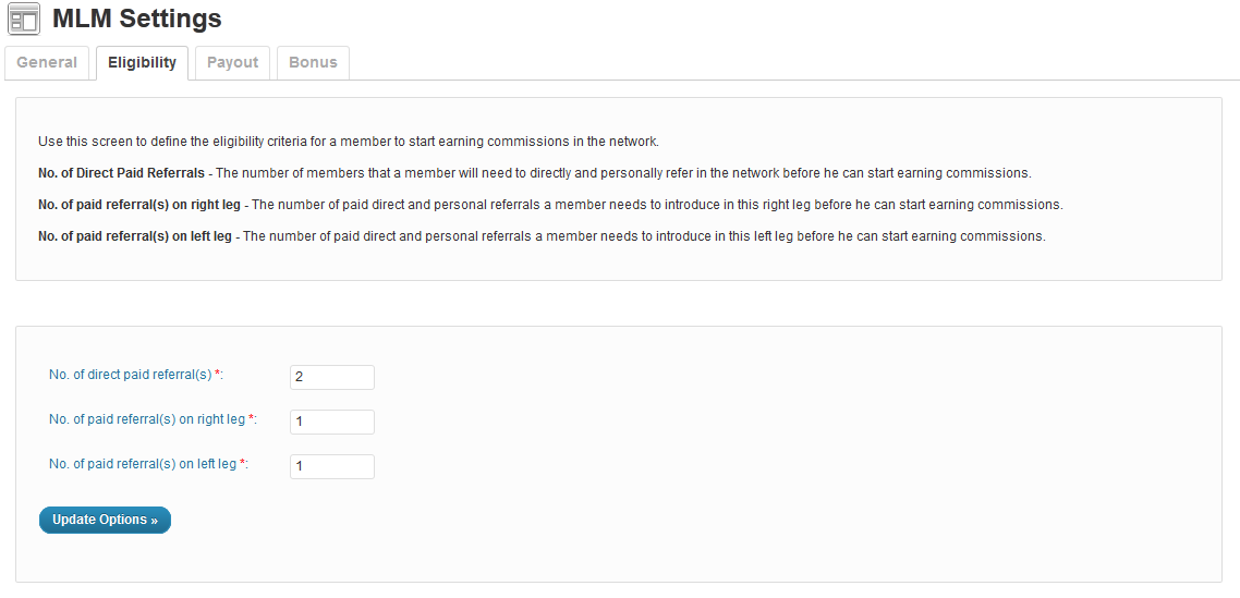 Eligibility Criteria Settings