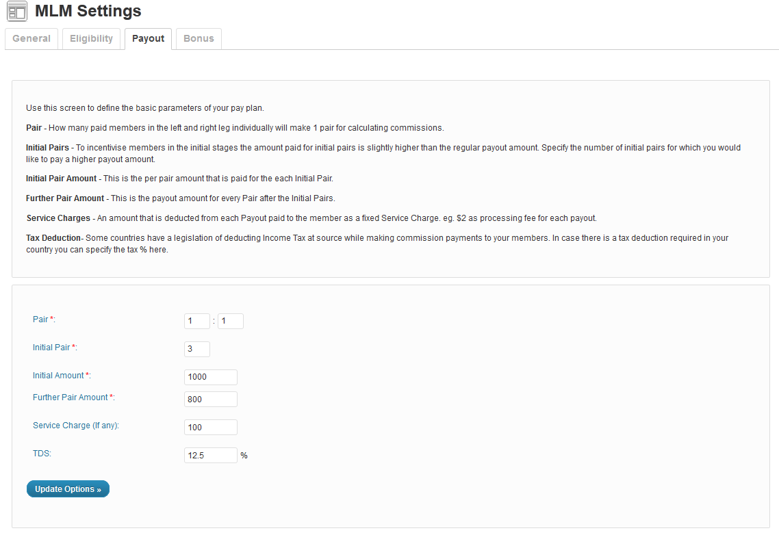 Payout Criteria Settings