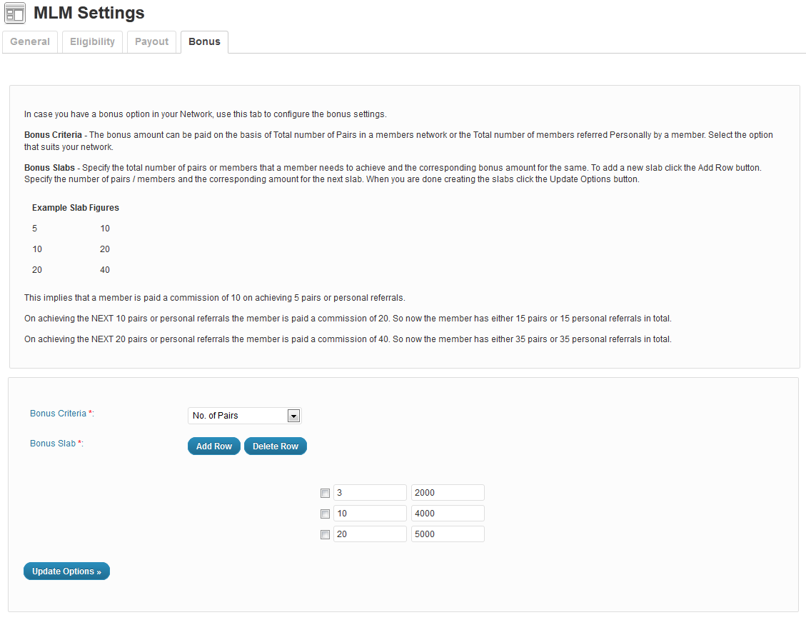 Bonus Criteria Settings
