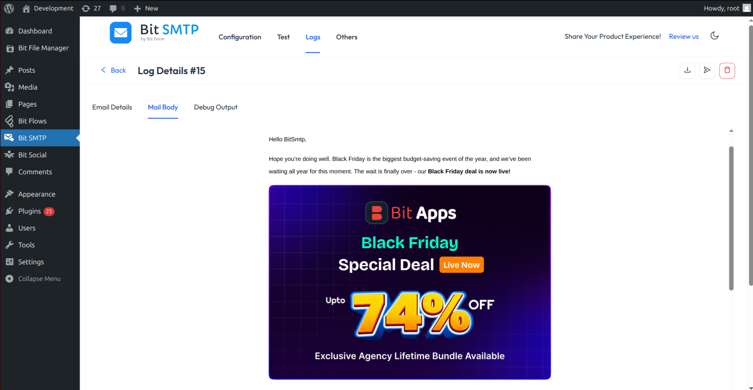 Preview of email log
