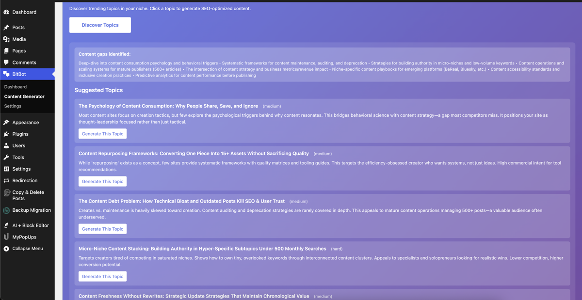 Content gap analysis - Discover missing topics and generate SEO-optimized posts