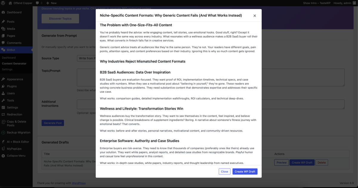 Generated blog post - AI writes complete articles ready for review