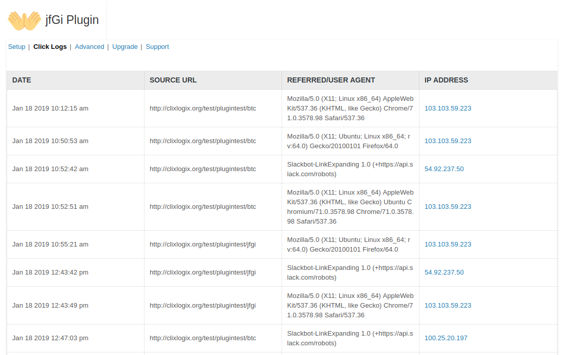 Click Logs - See when your Bitcoin Short address has been clicked on and which user agent clicked on them. Clicking the IP address will display a Google Map of the location you received the click on.