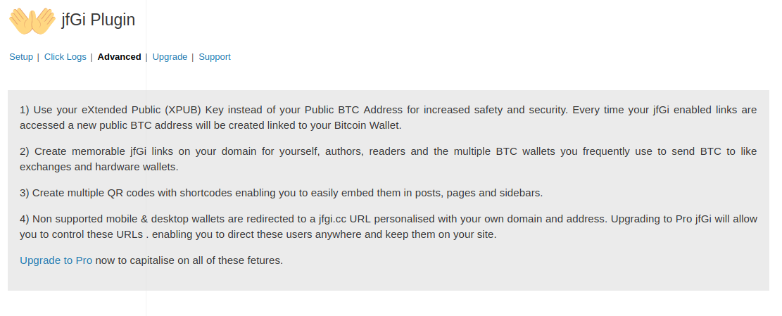 Advanced features of the Pro Bitcoin Address Shortener WordPress plugin.