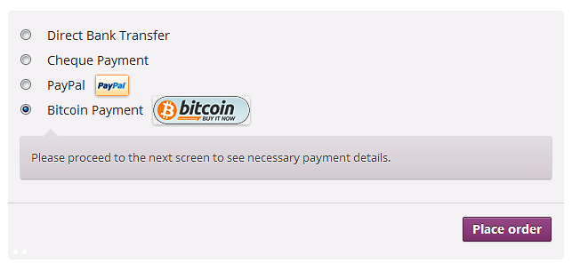 Checkout with option for bitcoin payment.