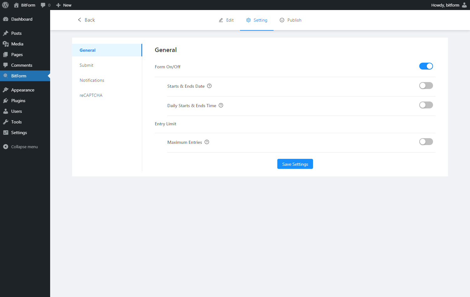 Form Settings