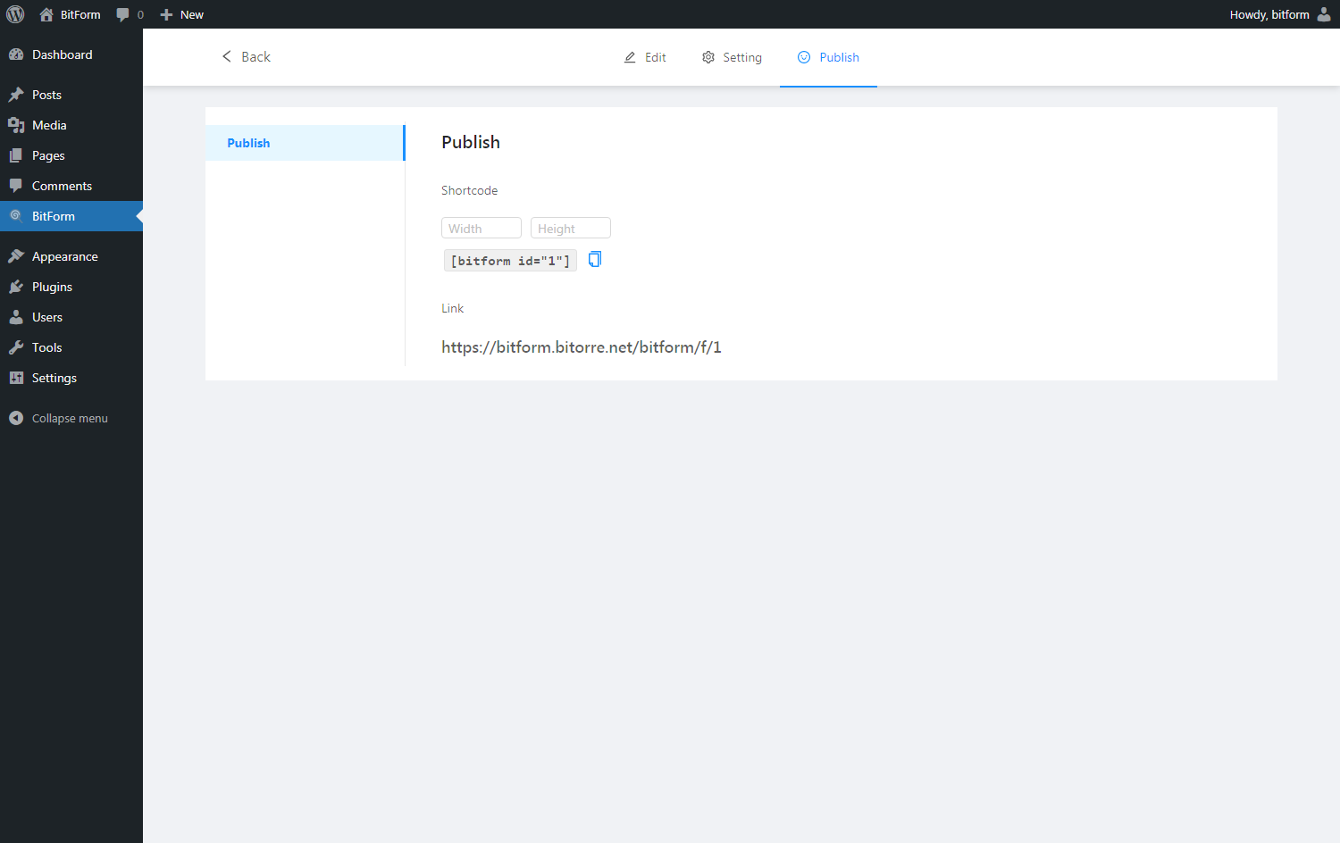Publish Form