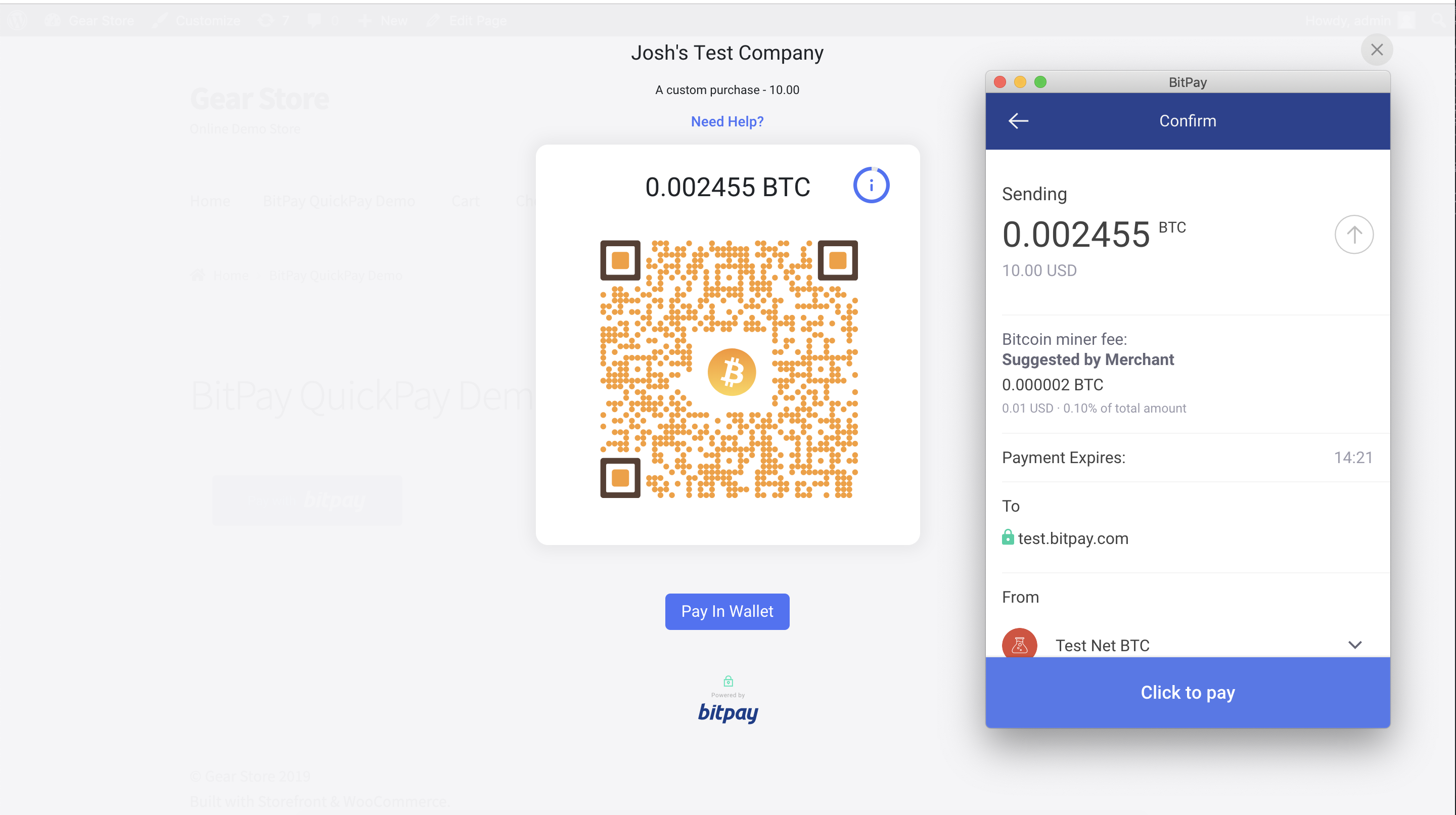 BitPay hosted invoice - Customer clicked on the "open in wallet", this opens the compatible wallet installed on the device which automatically retrieves the payment information.