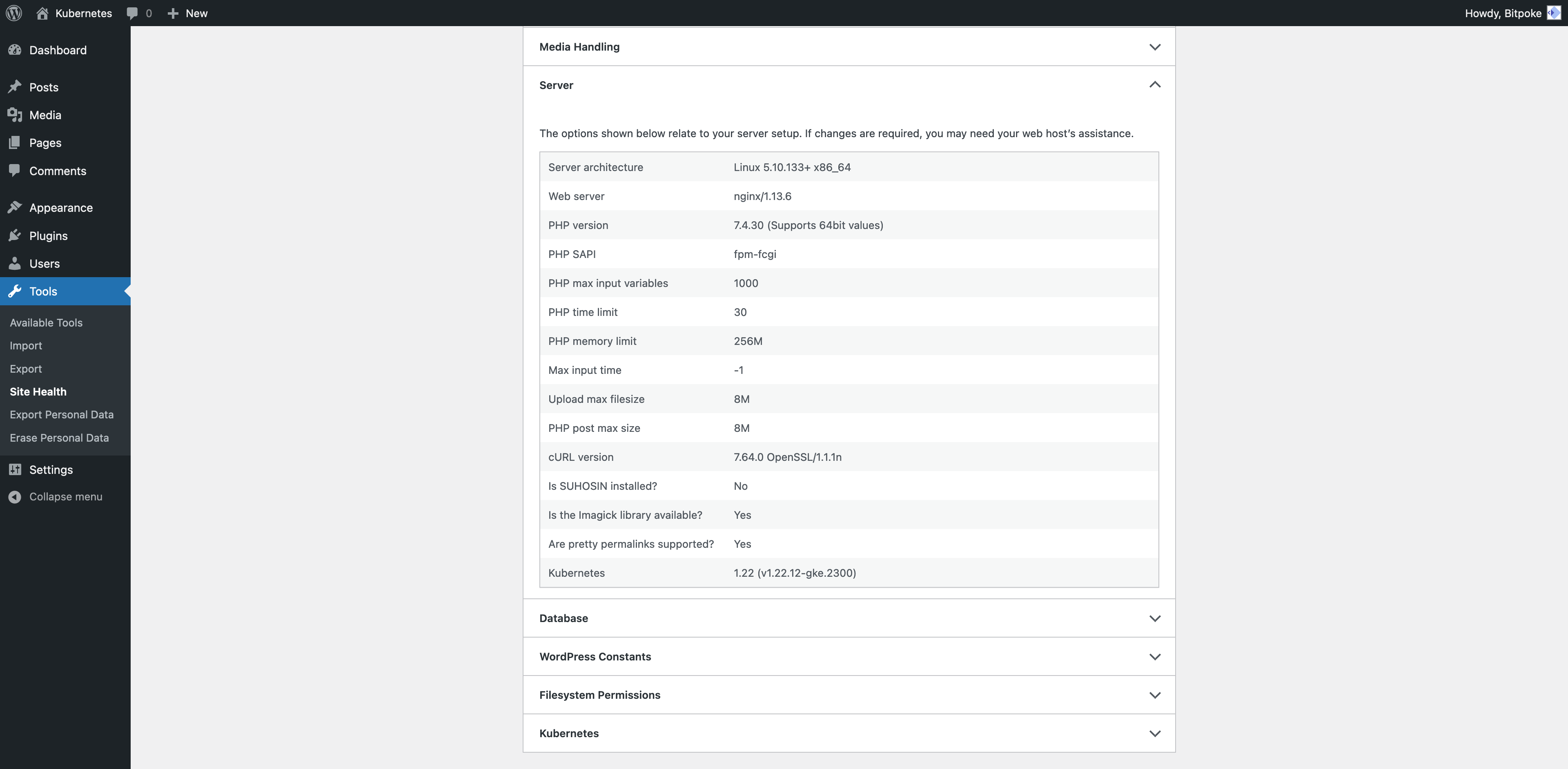 Kubernetes control plane version.