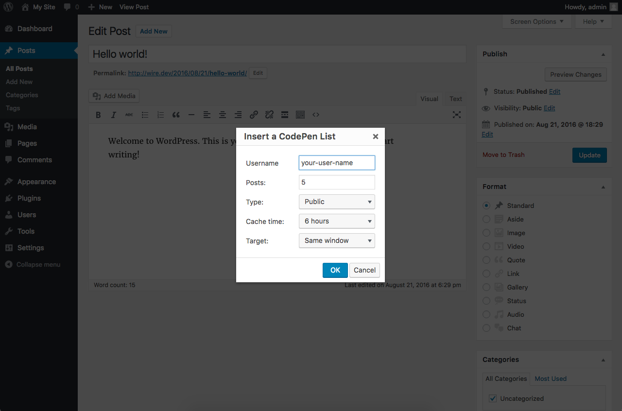 The TinyMCE extension for easy list insertion. Fill the fields and ready to go.