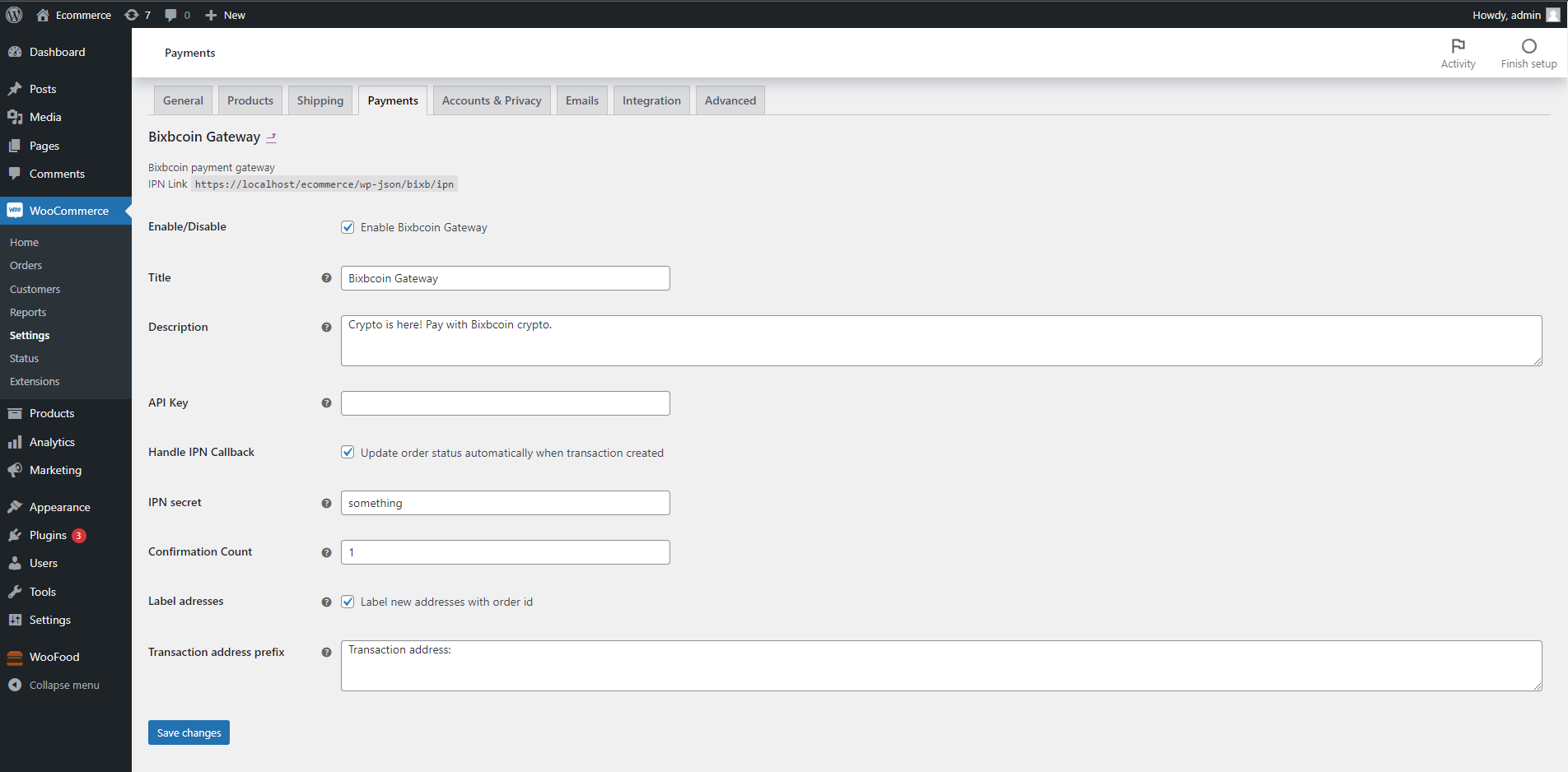 Payment method settings