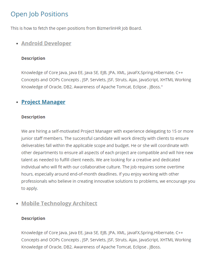 Open positions shown in website.