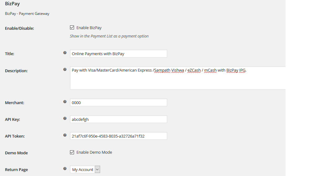 BizPay Settings