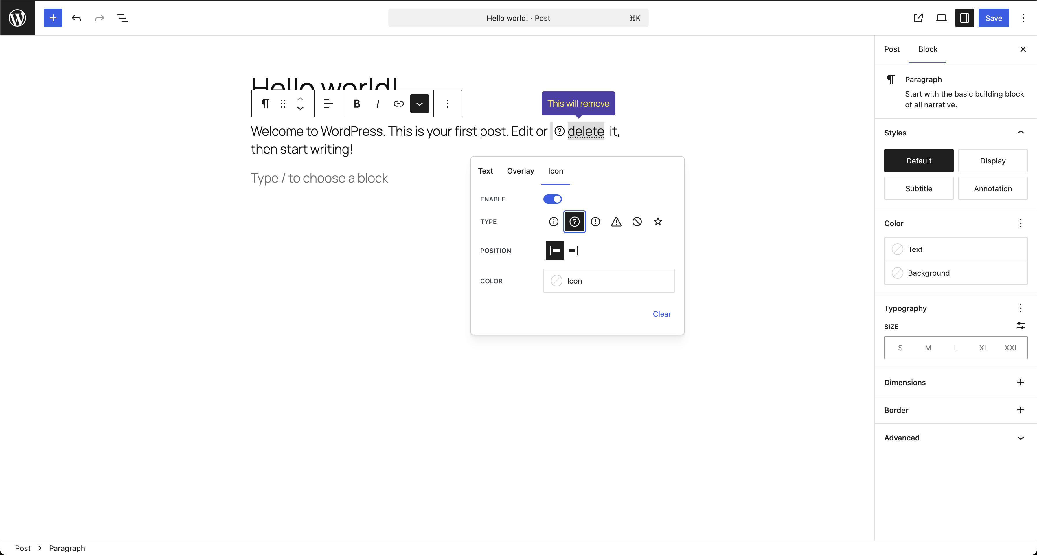 **InfoTip settings** - Add InfoTip text and adjust settings.