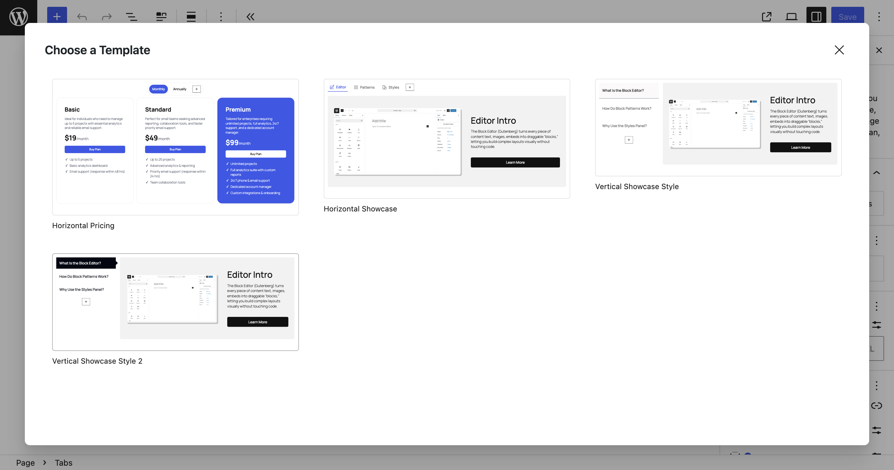 **Responsive** – previews showing the tabs auto‑adjusting across viewports.