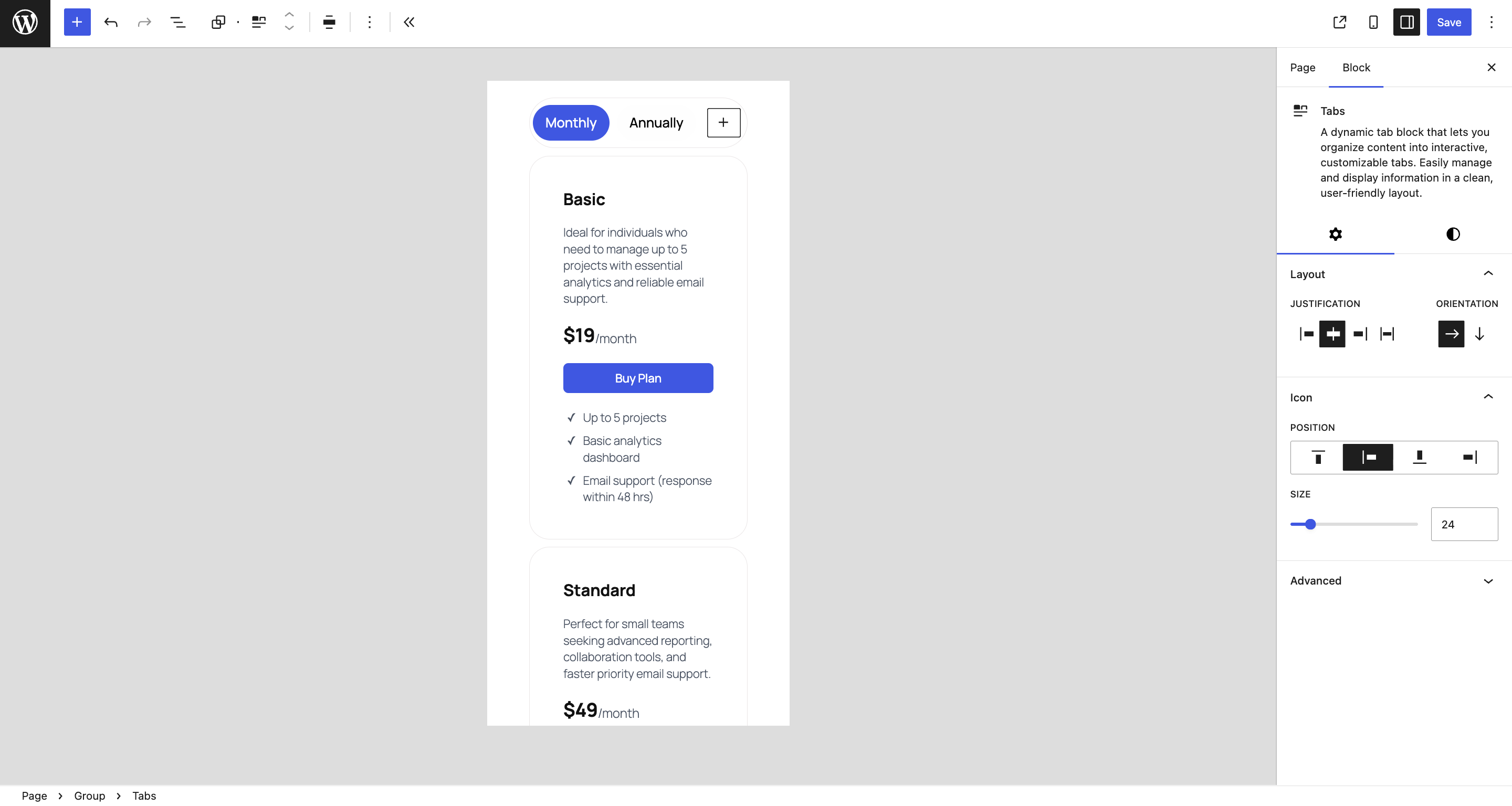 **Template Library** – modal showcasing multiple ready‑to‑use tabs designs.