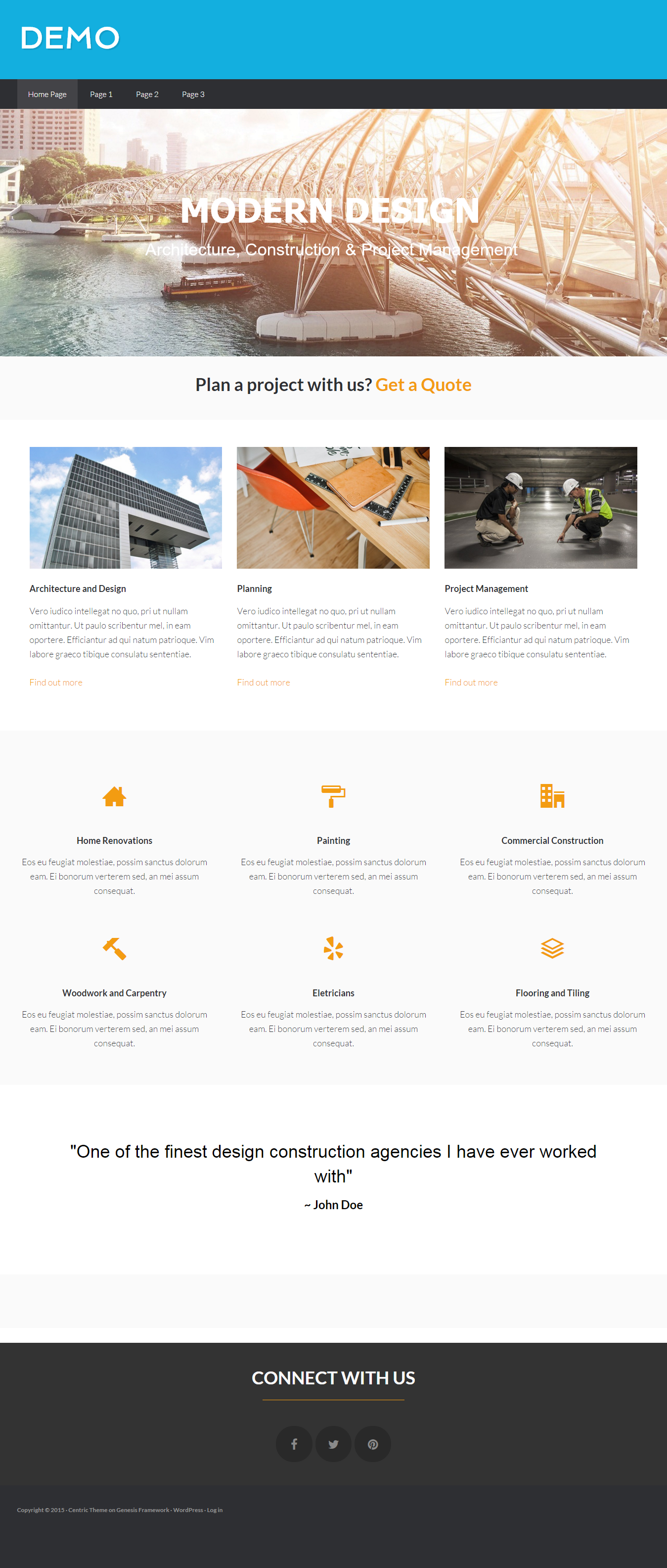 Front page sample made with Centric child theme (HTML5) and a prebuilt layout by Page builder