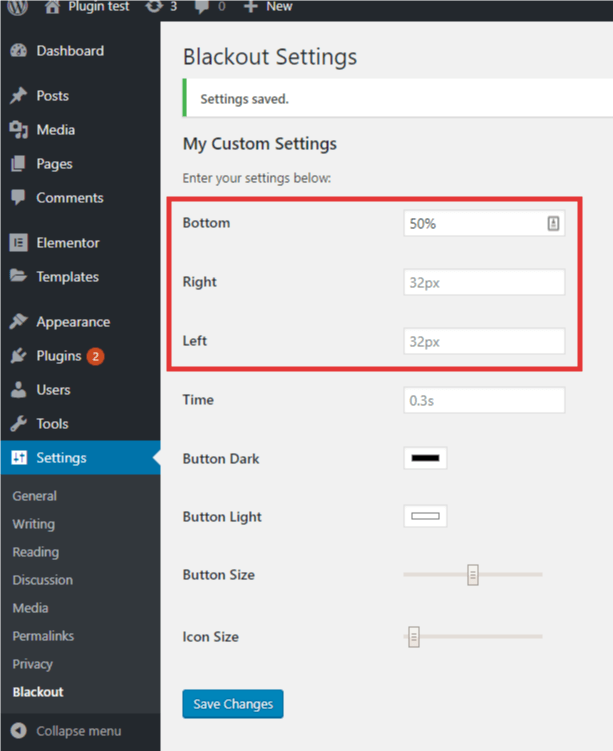 **Positioning**: Edit the position fields to customize the widget positioning.