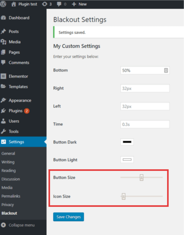 **Sizes**: You can make the widget and icon bigger or smaller by using the range inputs in the settings.