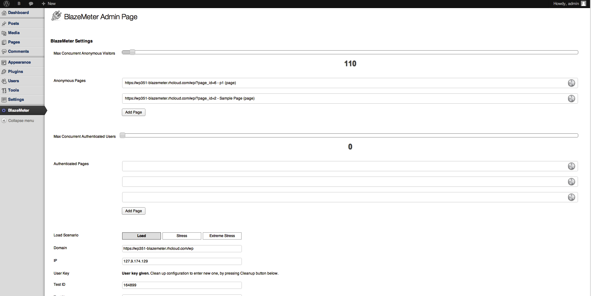 BlazeMeter Admin Options