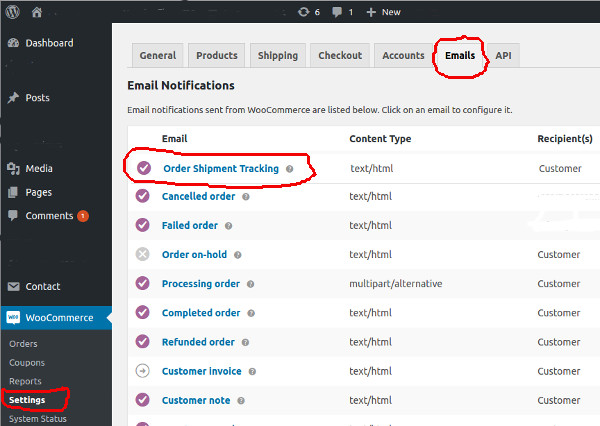 Shipment Tracking Email template in Woocommerce Settings