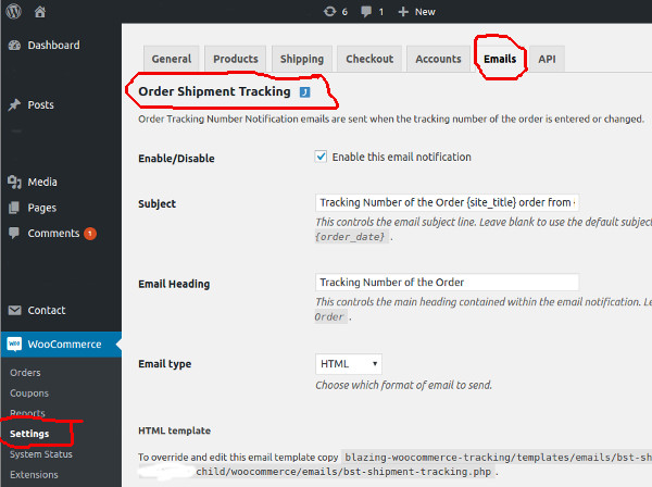 How to change settings of Shipment Tracking Email