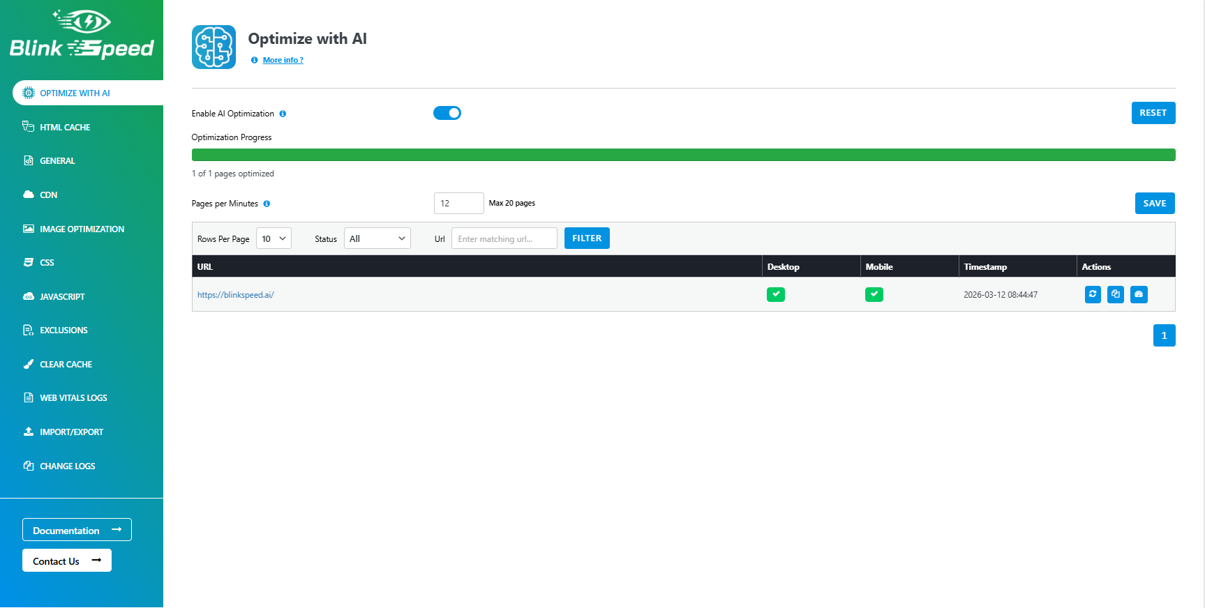 BlinkSpeed dashboard
