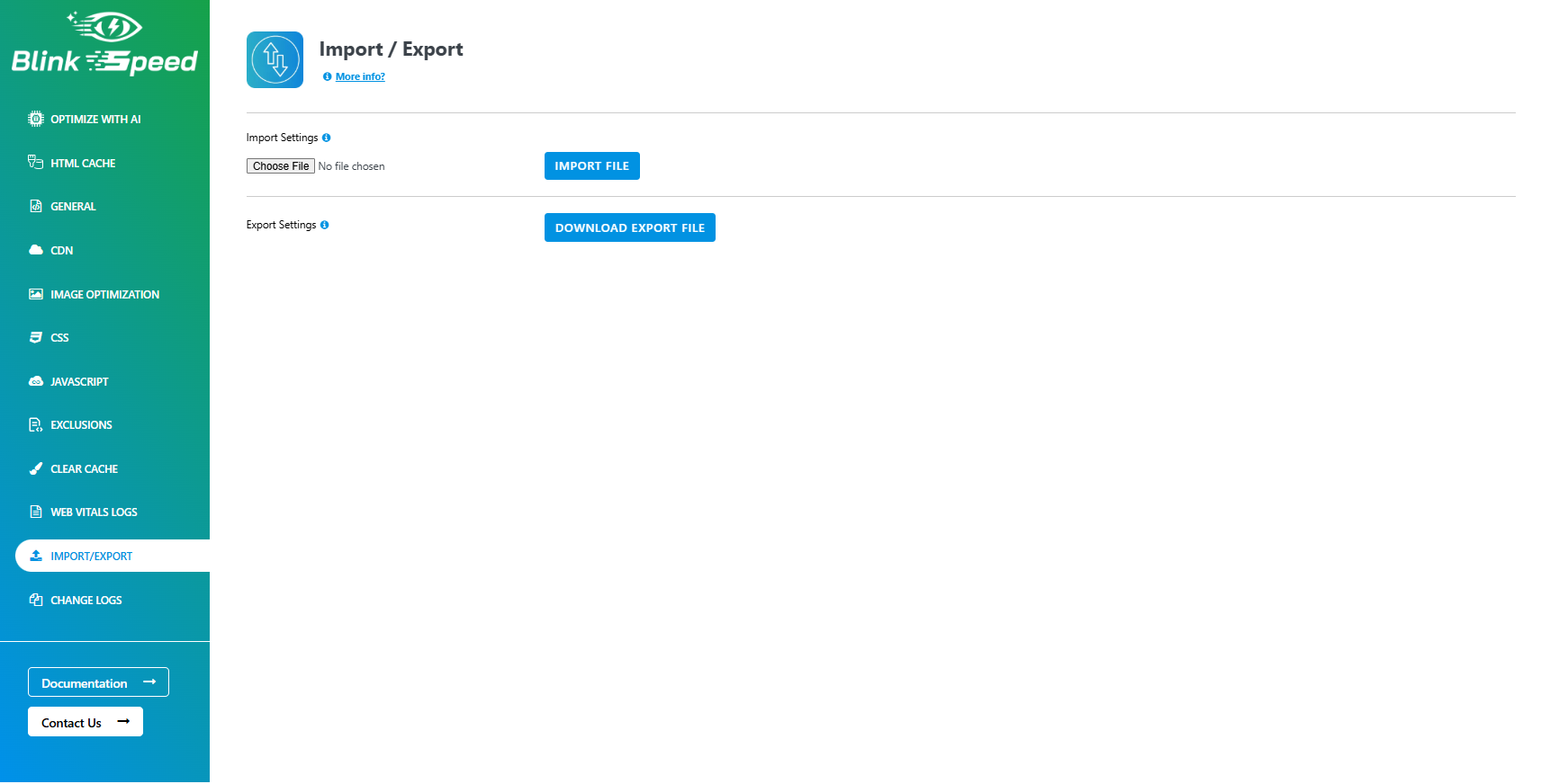 **General Settings Panel** – Activate your BlinkSpeed license and enable global optimization features such as query parameter optimization and logged-in user optimization.