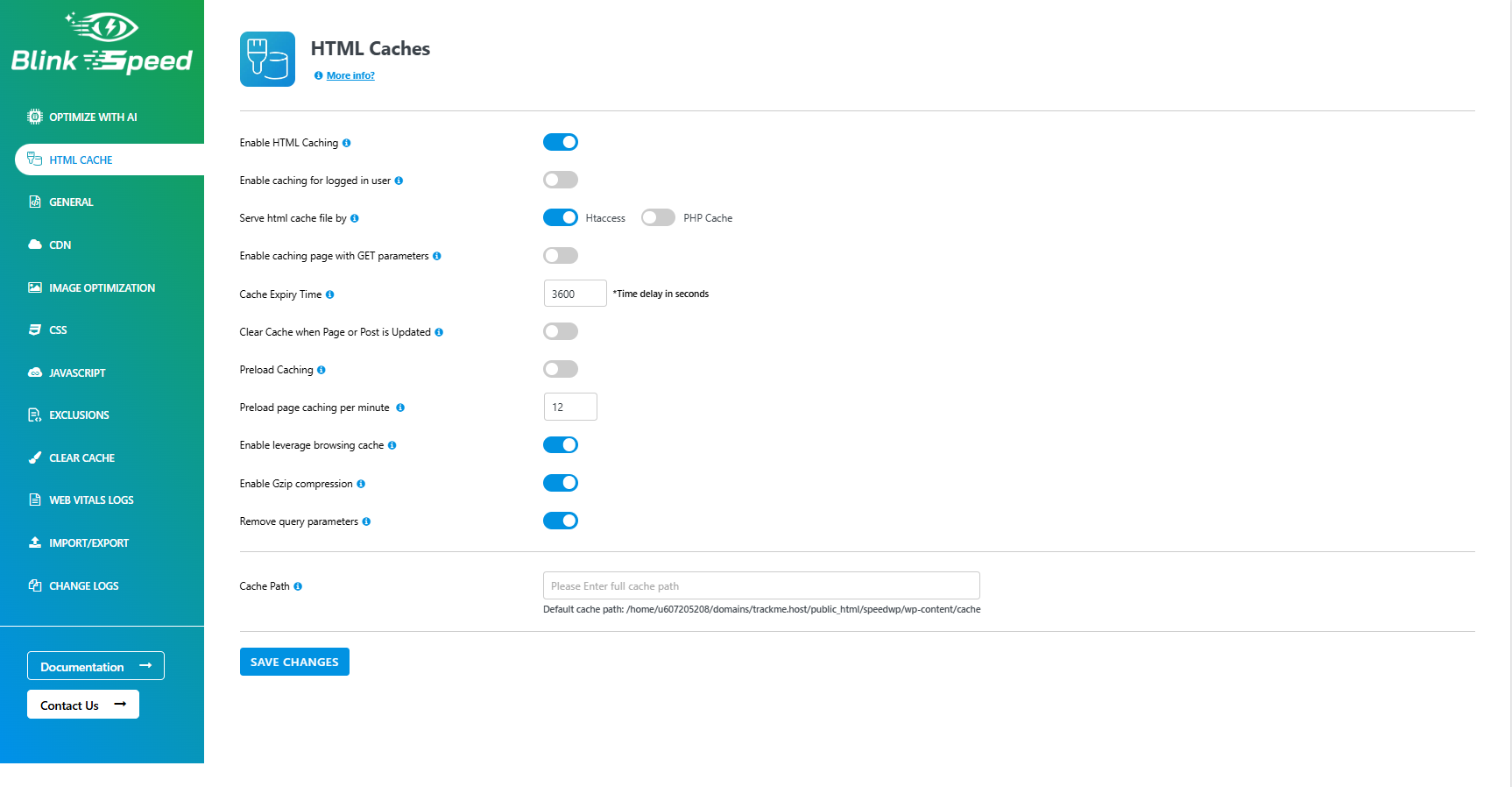 **CSS Optimization Settings** – Manage CSS performance options including minification, combination, and deferred loading of stylesheets, as well as advanced rules for excluding or including specific CSS files to reduce render‑blocking resources and speed up page rendering.