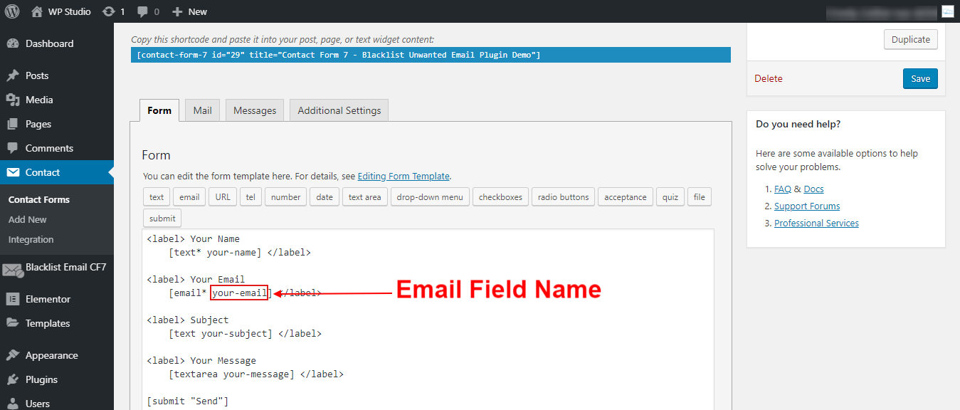 Email Field Name