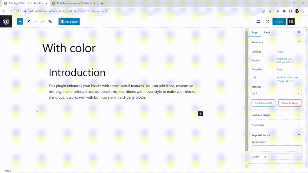Add a feature to blocks