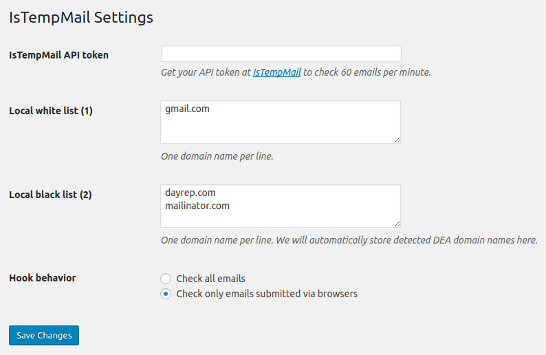Settings to manage your own blacklist and whitelist