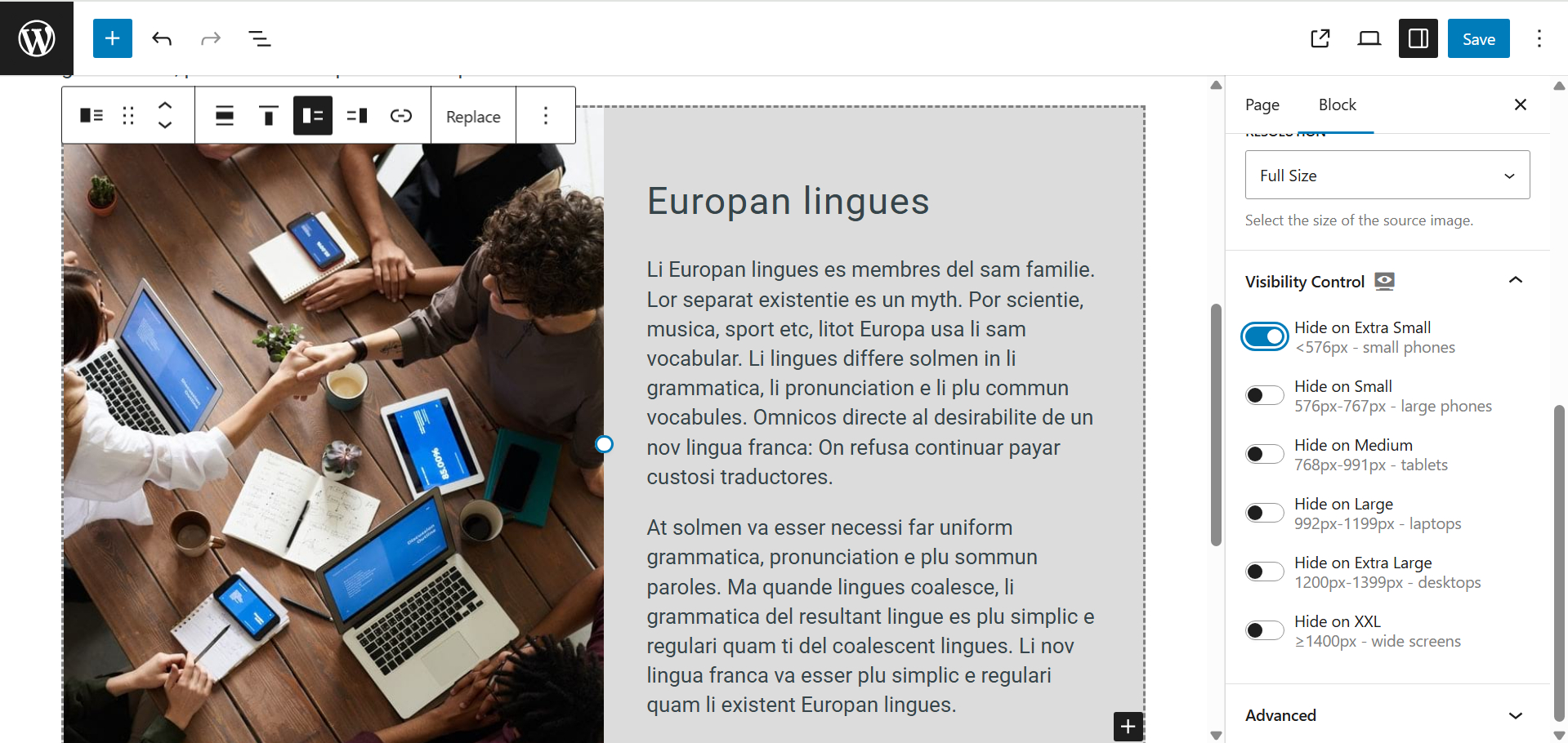**Highlighted editor preview** – Blocks with visibility rules appear highlighted in the editor.