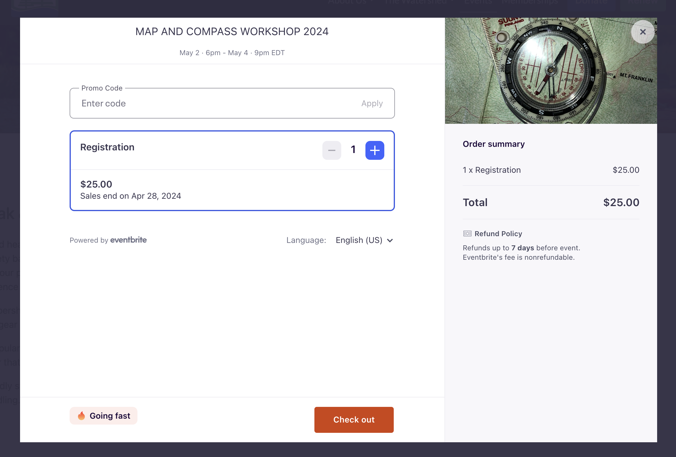 Embedded checkout modal for seamless registration