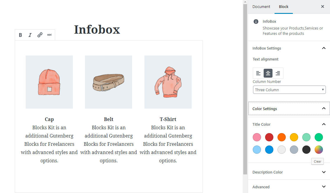 Info Box: Backend options to showcase info box up to 6 columns