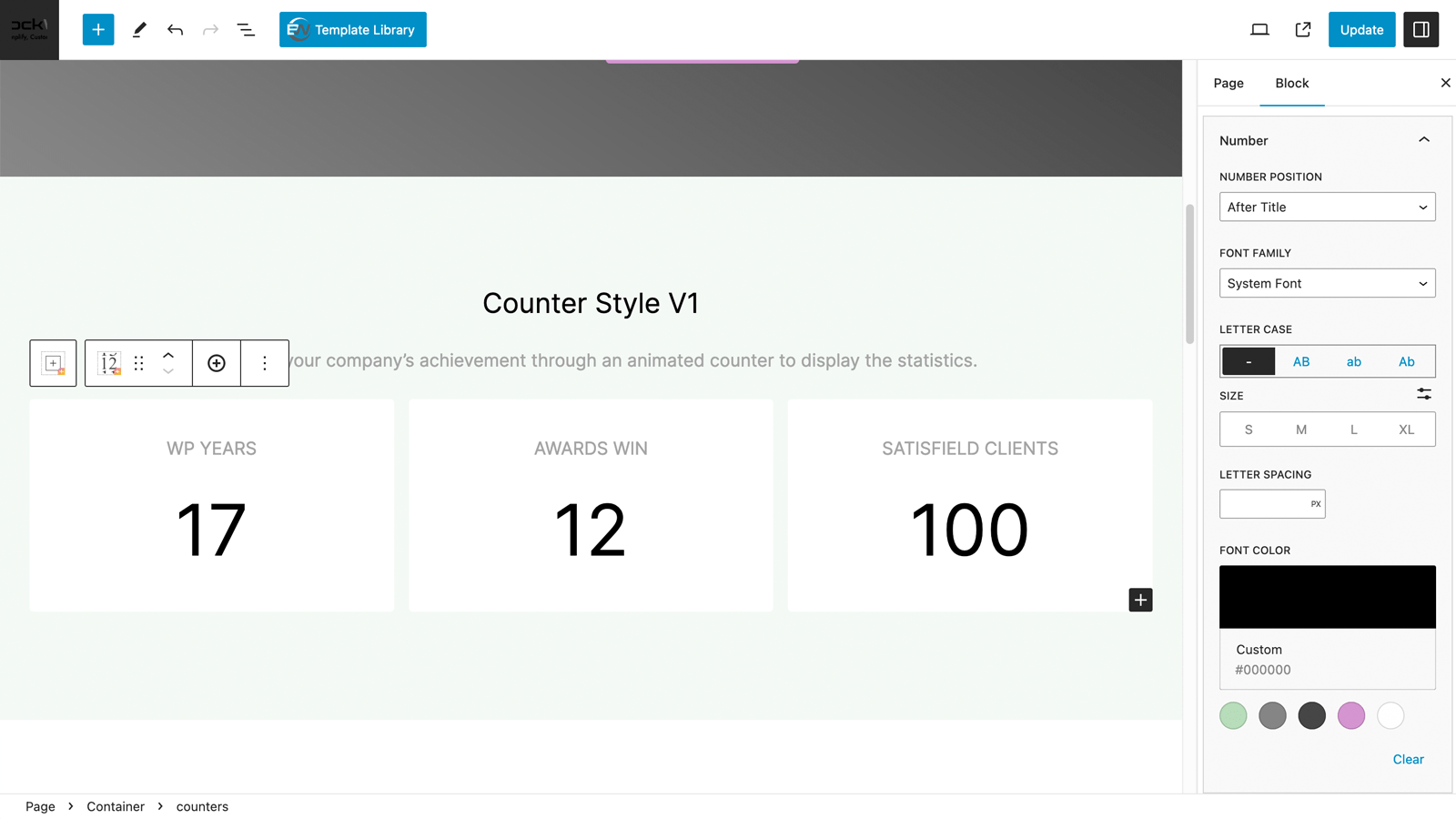 Section with Counter. Feature to showcase your statistics effectively