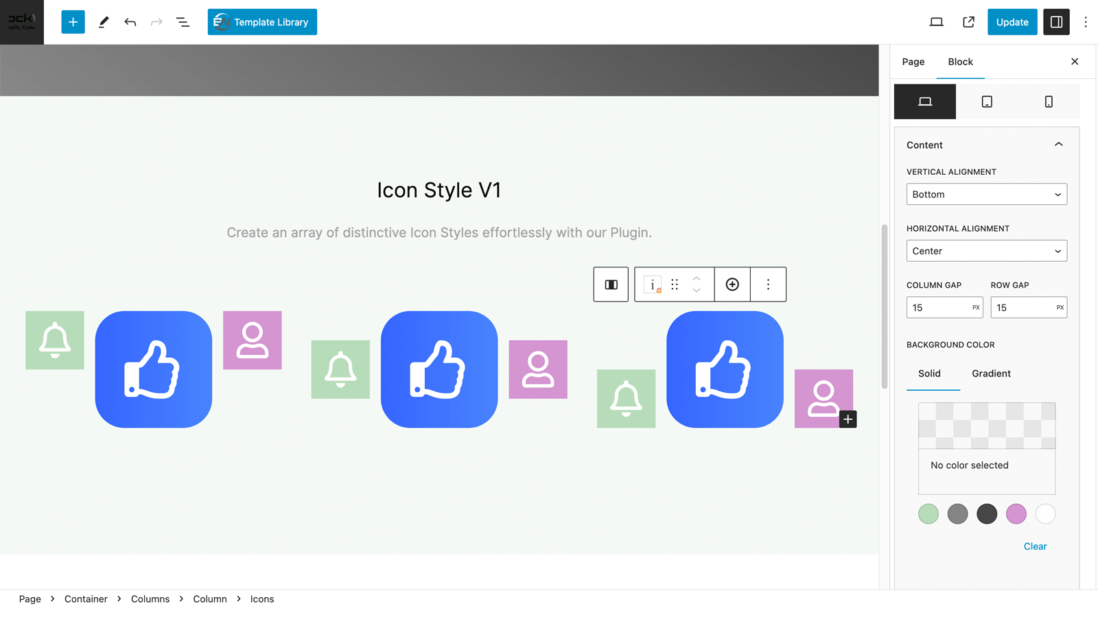 Icon WordPress Block. Pick icon from 100+ options available
