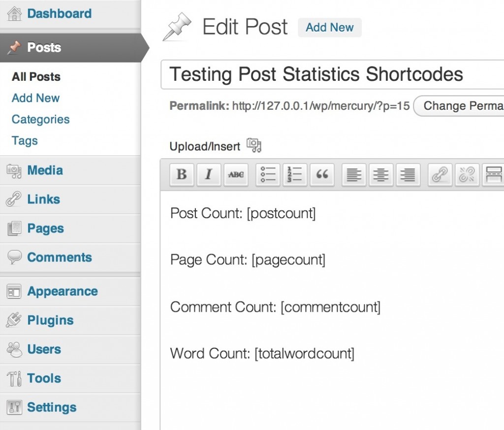 Using Blog Stats Shortcodes in a post.