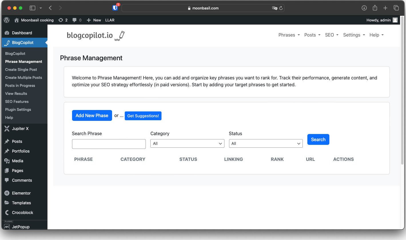 Page showing progress on post generation.