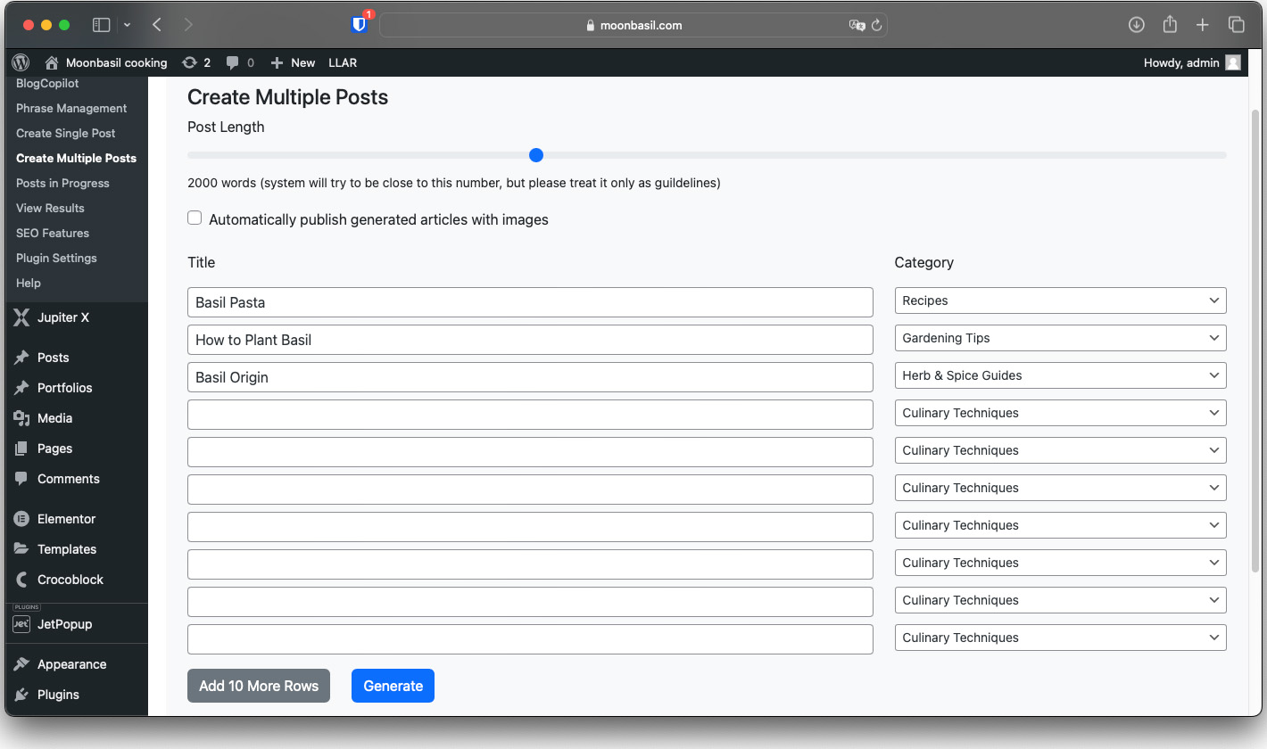 Basic settings page.