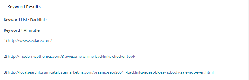 Keywords Results