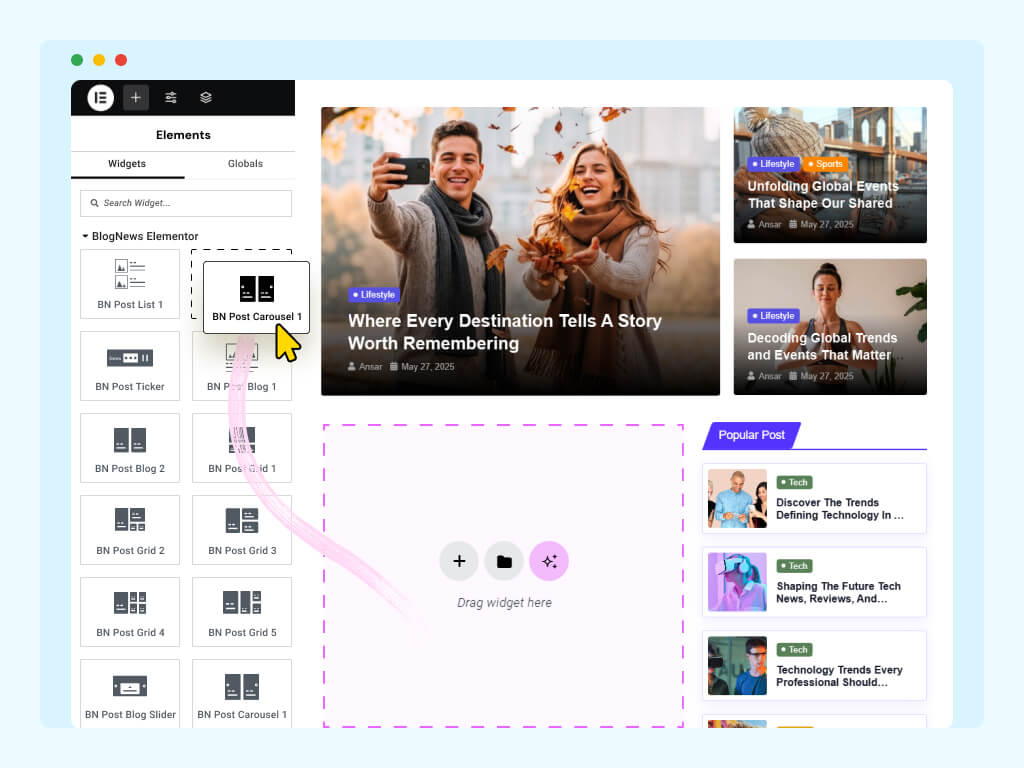 Blog News Elementor - Posts Banners Carousel