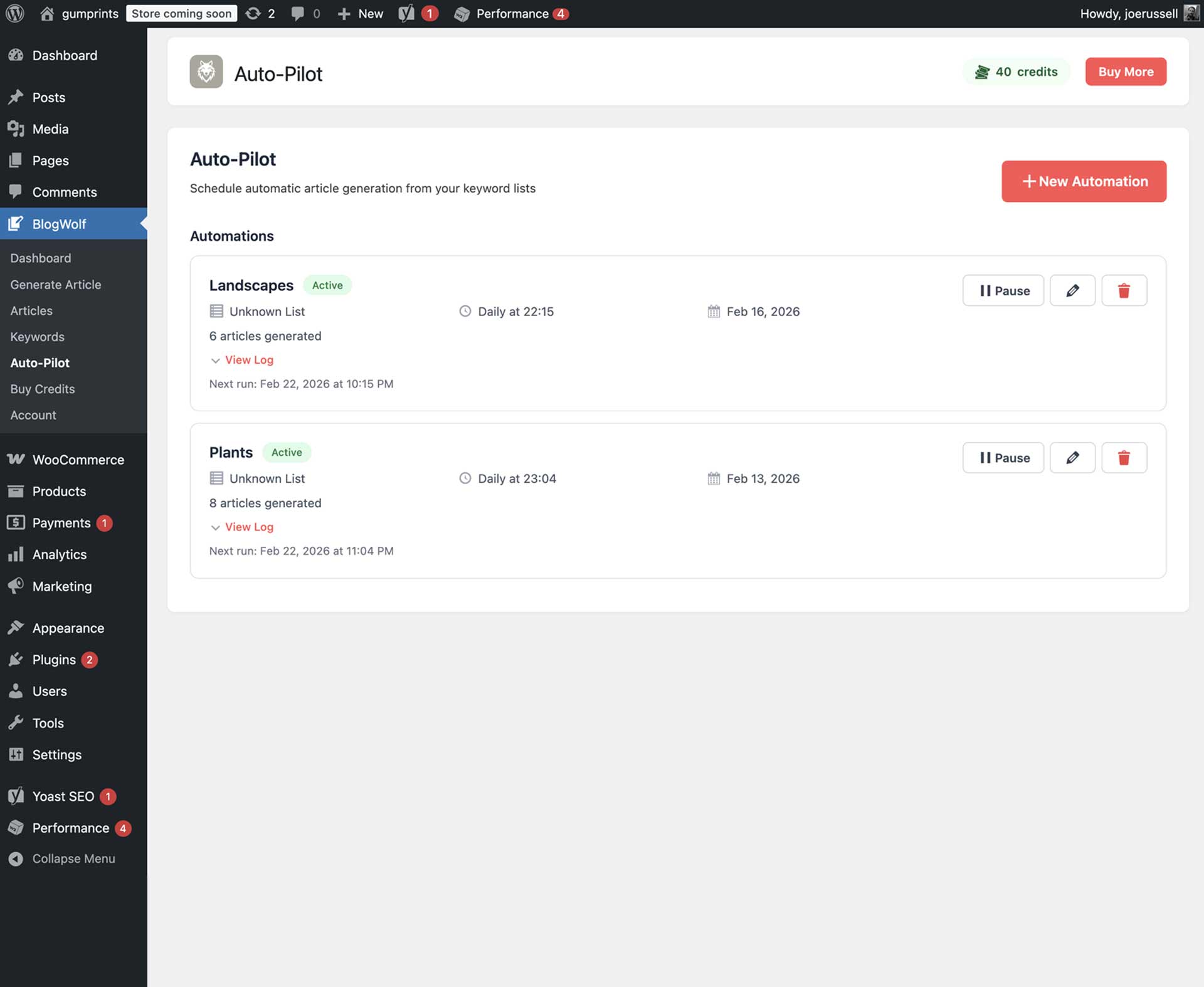 Auto-Pilot - Schedule automatic article generation and publishing from your keyword lists