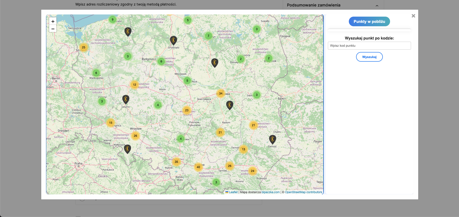 Map with PUDO points.