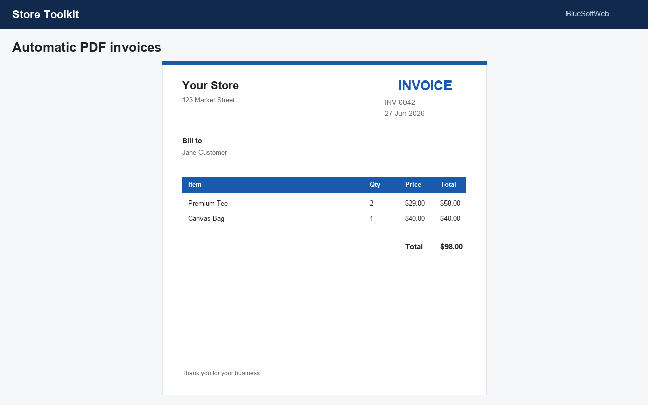 A generated PDF invoice.