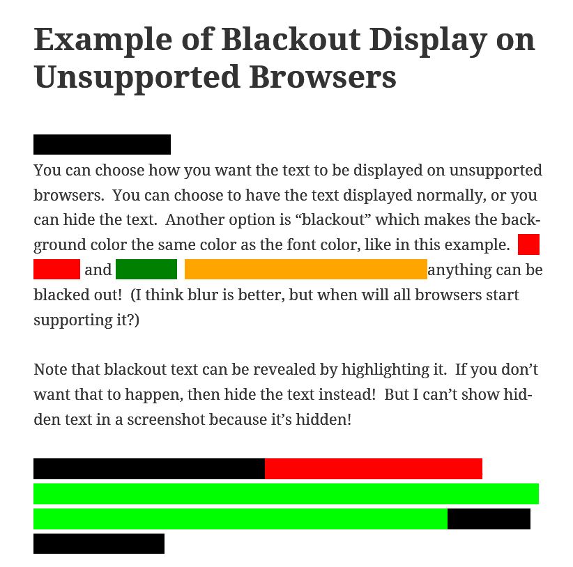 An example of blackout text on unsupported browsers.