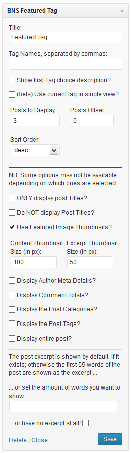 The options panel (default settings).