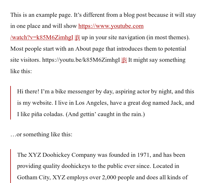 Links pointing to storyboard generated from YouTube URL pasted into content or comment.